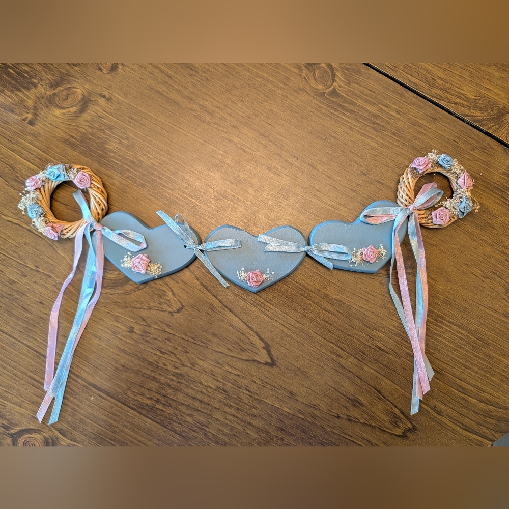 Vintage 90's Heart Wreath Wall Hanging Granny Cottage Core 18" Length - Picture 2 of 4